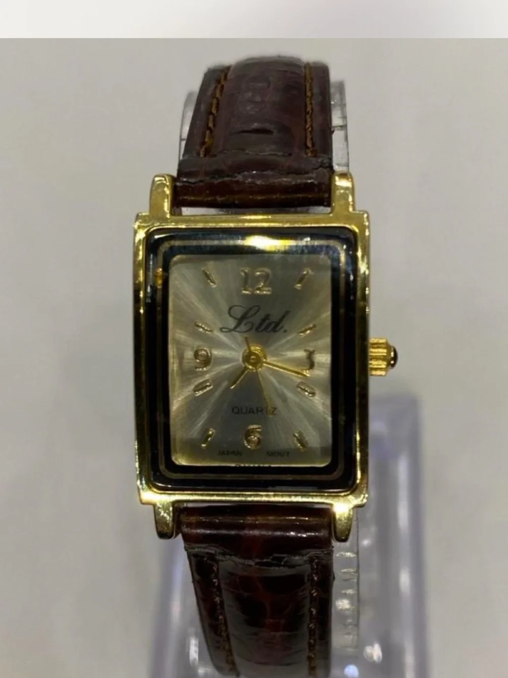 *** Ltd ^^^ Gold-Tone Rectangular Quartz Watch ***  Tan Leather Strap *^*